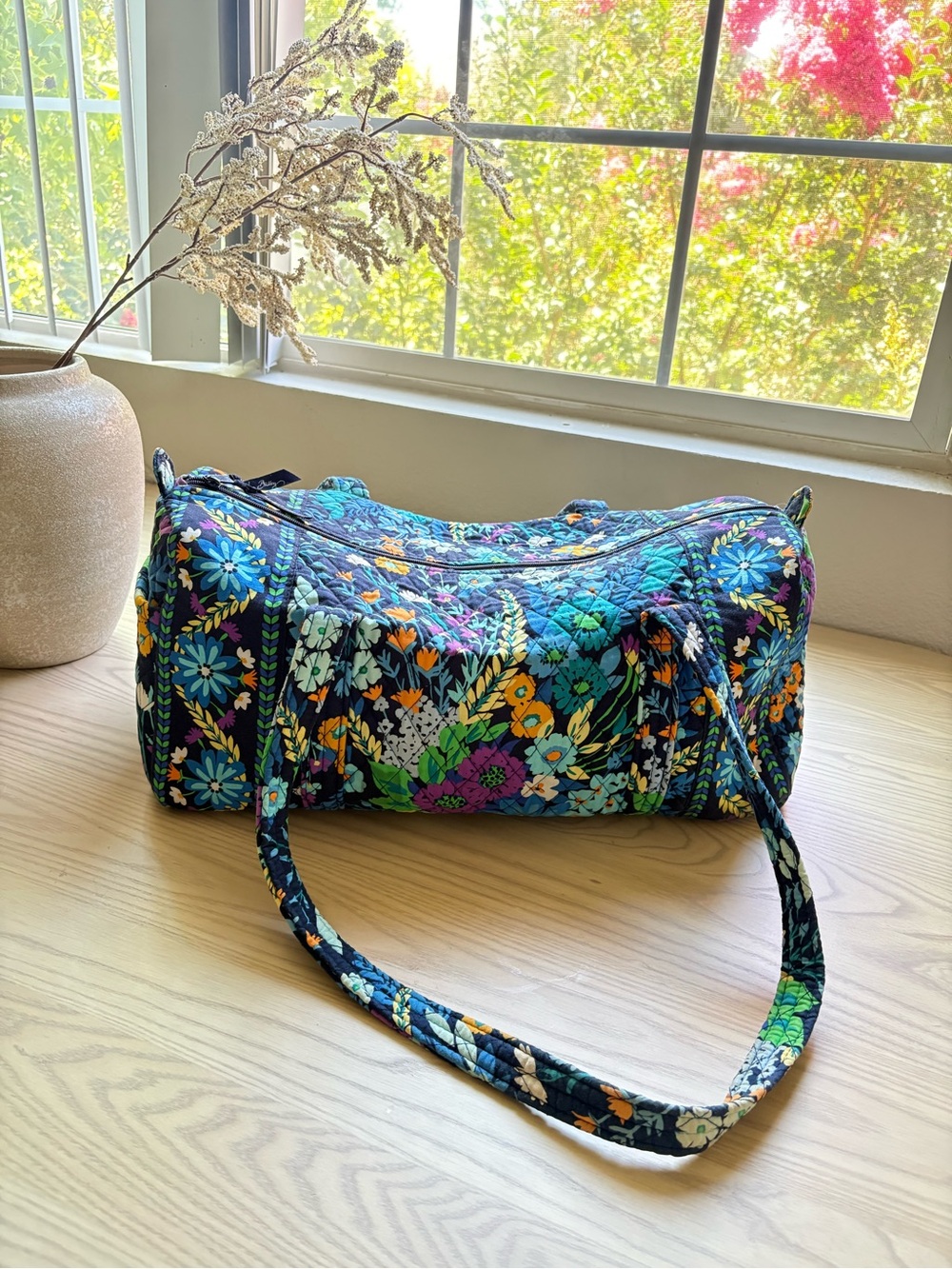 Vera Bradley Quilted Floral Duffel in Navy, Turquoise, Green, Purple